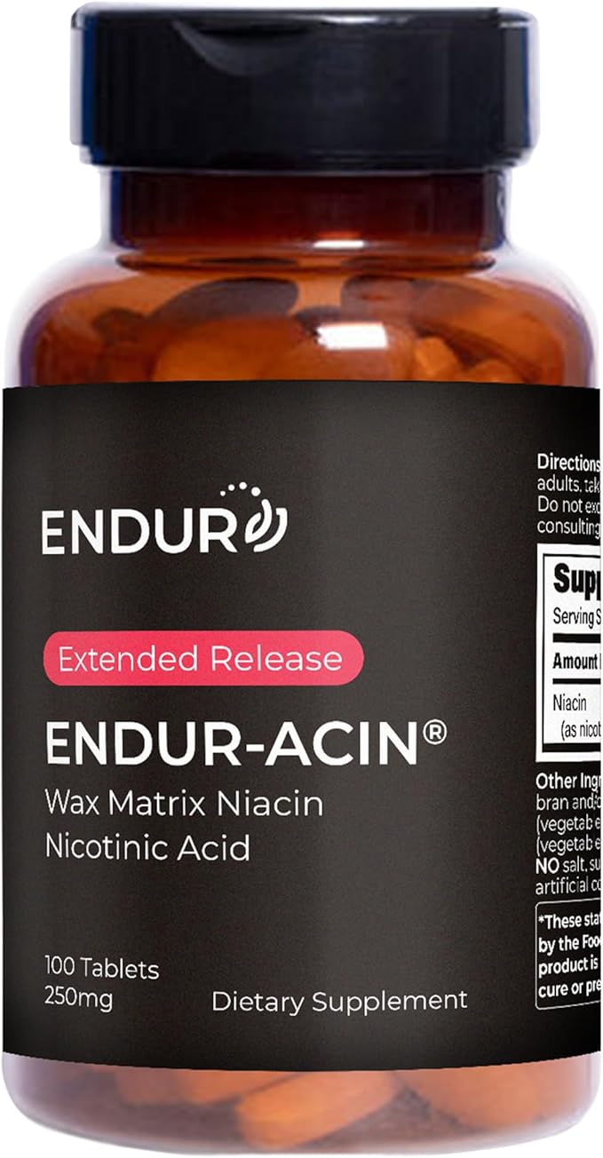 ENDUR-ACIN - Niacin B3 - ER (Extended Release) 250 mg - Nicotinic Acid - Healthy Heart & Cholesterol Balance Supplement - Low-Flush High-Potency Niacin with 4–8 HR Timed-Release Matrix - 100 Tablets