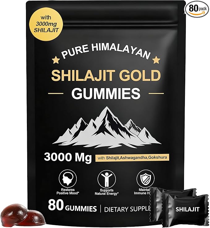 Shilajit Gummies | Shilajit Gold Gummies for Men & Women | Rich in Ashwagandha & Gokshura | Fulvic Acid & 85+ Trace Minerals | No Added Sugar | 100% Natural Organic, 80 Gummies
