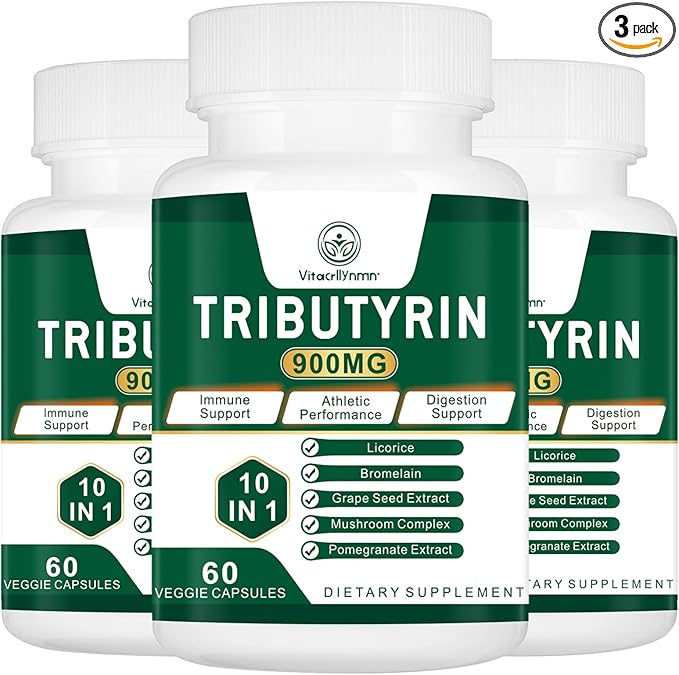 Tributyrin Supplement - Butyrate Precursor for Gut Barrier Support, Leaky Gut Support,Digestion 180 Count (Pack of 3)