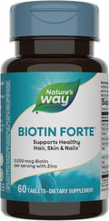 Nature's Way Biotin Forte, Supports Healthy Hair, Skin & Nails*, Hair Skin and Nails Vitamins*, 3000 mcg Biotin per Serving, with Zinc, Vitamin C, B-Vitamins, 60 Tablets (Packaging May Vary)