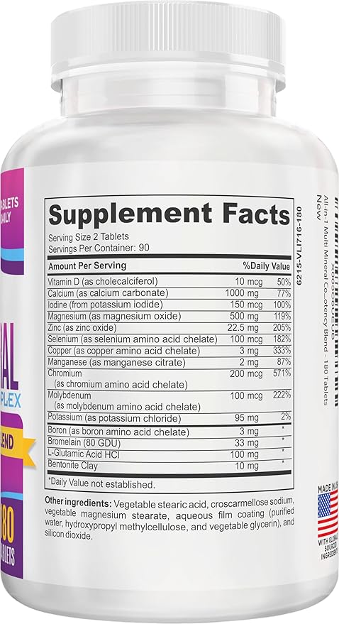 3-Month Multimineral Supplement 15-in-1 (Iron Free Formula) | Multi Minerals Complex | 90-Day Bulk Supply Multiminerals | 180 Tablets