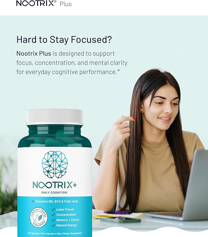 Nootrix Brain Plus Nootropic Supplement | Supports Memory, Mental Focus, Cognitive Health & Energy | Promotes Healthy Mood & Brain Function | Vitamin B1, Vitamin B6 & Vitamin B12 | 60 Capsules