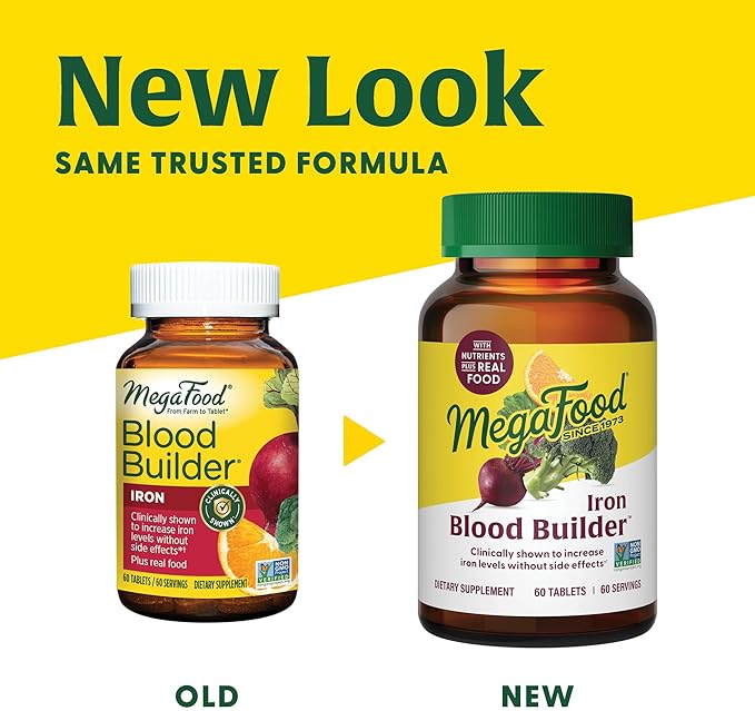 MegaFood Blood Builder Iron Supplement for Women & Men - Increase Iron Levels Without Side Effects - Combats Fatigue - with Vitamin B12, Folic Acid & Vitamin C for Absorption - Vegan - 180 Tablets