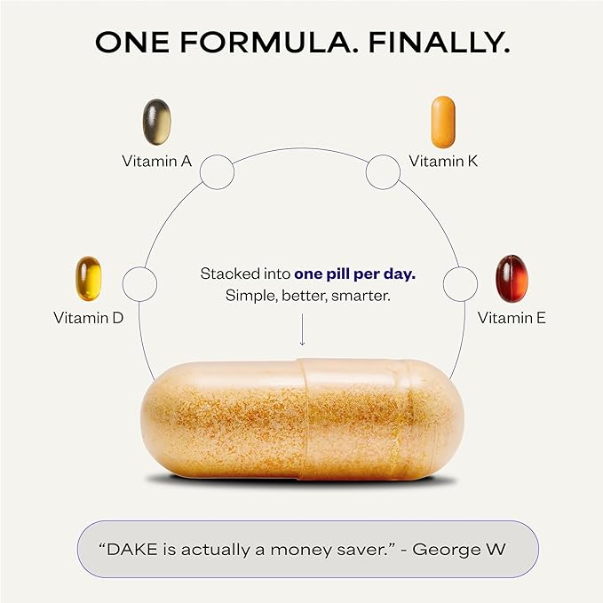 DAKE by Dave Asprey | Synergistic Blend of Essential Vitamins D-A-K-E | Vitamin D2 + K2 + A + E Supplement for Immune Support, Bone & Joint Support, & Heart Health | 60 Day Supply