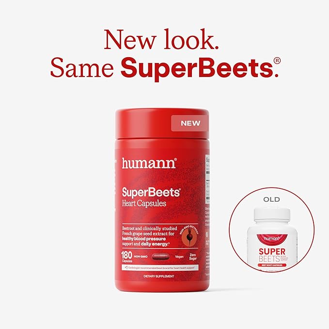 Humann SuperBeets Beet Root Capsules Quick Release 1000mg, Helps Support Nitric Oxide Production, Blood Pressure Support, Heart Health, Contains Non-GMO Beetroot Powder, Studied Antioxidants 180 Count