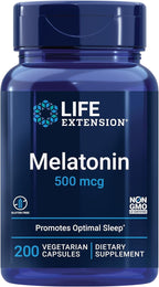 Life Extension Melatonin, 500 mcg – Gently Promotes Sleep, Low Dose, Value Size – Non-GMO, Gluten-Free, Vegetarian – 200 Capsules