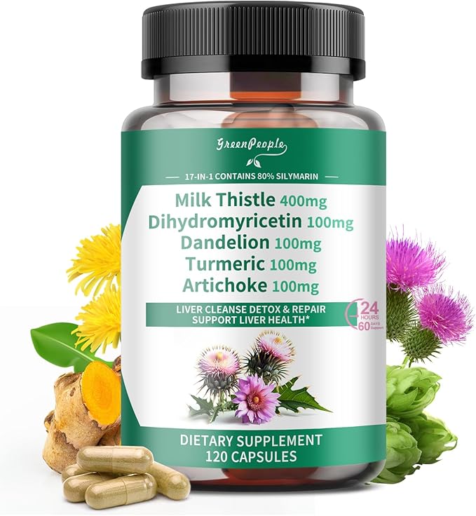 GREENPEOPLE Lymph-Liver Cleanse Detox & Repair - Strength Milk Thistle 30X Extract - Standardized and Concentrated 80% Silymarin w/Vitamin,95% curcuminoids & 17+Liver Health Nutrients Vegan 120CT