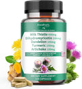 GREENPEOPLE Lymph-Liver Cleanse Detox & Repair - Strength Milk Thistle 30X Extract - Standardized and Concentrated 80% Silymarin w/Vitamin,95% curcuminoids & 17+Liver Health Nutrients Vegan 120CT