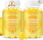 Magnesium Glycinate Gummies 2 Bottles, Sugar-Free for Adults & Kids, Magnesium Gummies for Sleep, Stress & Muscle Relief, Supports Bone & Nerve Health, Vegan, Pectin-Based, Pineapple Flavor
