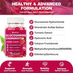 Glucosamine Chondroitin Gummies with MSM & Elderberry Extra Strength 3000MG - Joint Support, Antioxidant Immune Support Supplement for Adults, Men & Women - 90 Raspberry Gummies