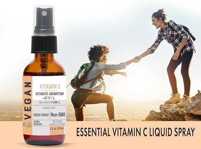 Vitamin C Spray: Daily Absorption Liquid Extract with Lemon, Orange, Strawberry, Rich in Ascorbic Acid, 2oz (60ml) 60 Day Supply