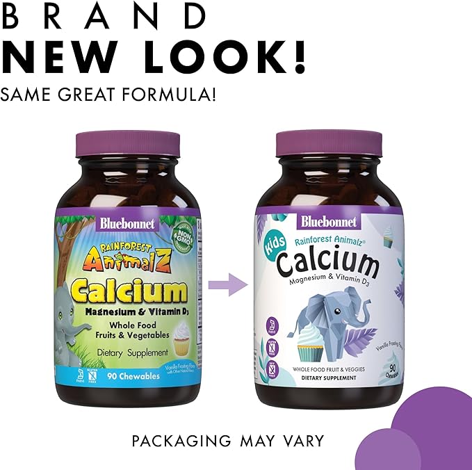 BlueBonnet Super Earth Rainforest Animalz Calcium Magnesium And Vitamin D3 Chews, Natural Vanilla Frosting, White, 90 Count