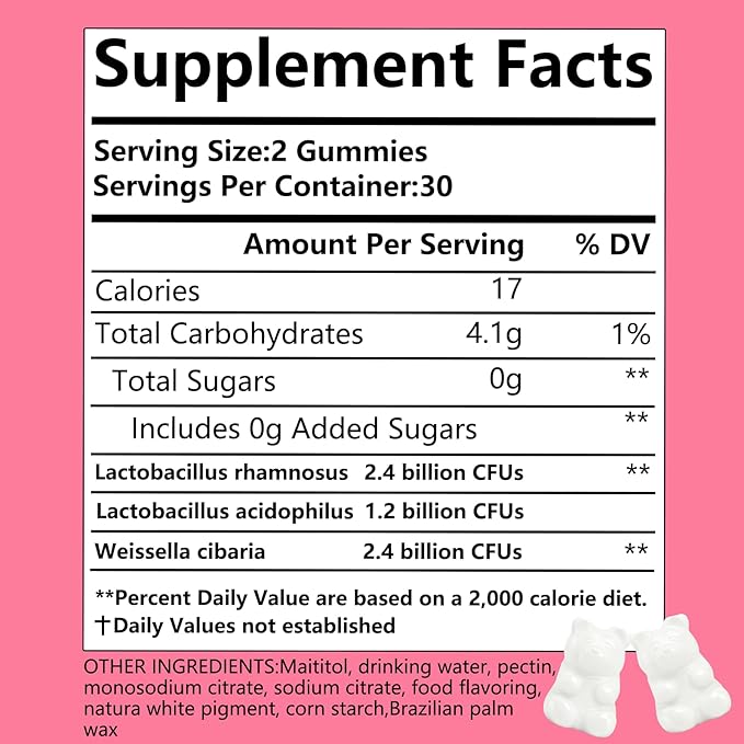 Sugar Free Probiotic Prebiotic Gummy, Probiotics Gummies for Women Men with Immune, Gut & Digestive Support, Vegan, Jasmine Grapefruit Flavor 60 Counts
