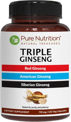 Pure Nutrition Whole Food Multivitamin for Men and Triple Ginseng 790mg form a powerful combo to support support energy, strength and overall wellness. Multivitamin for men 60 Tabs + Triple Ginseng 12
