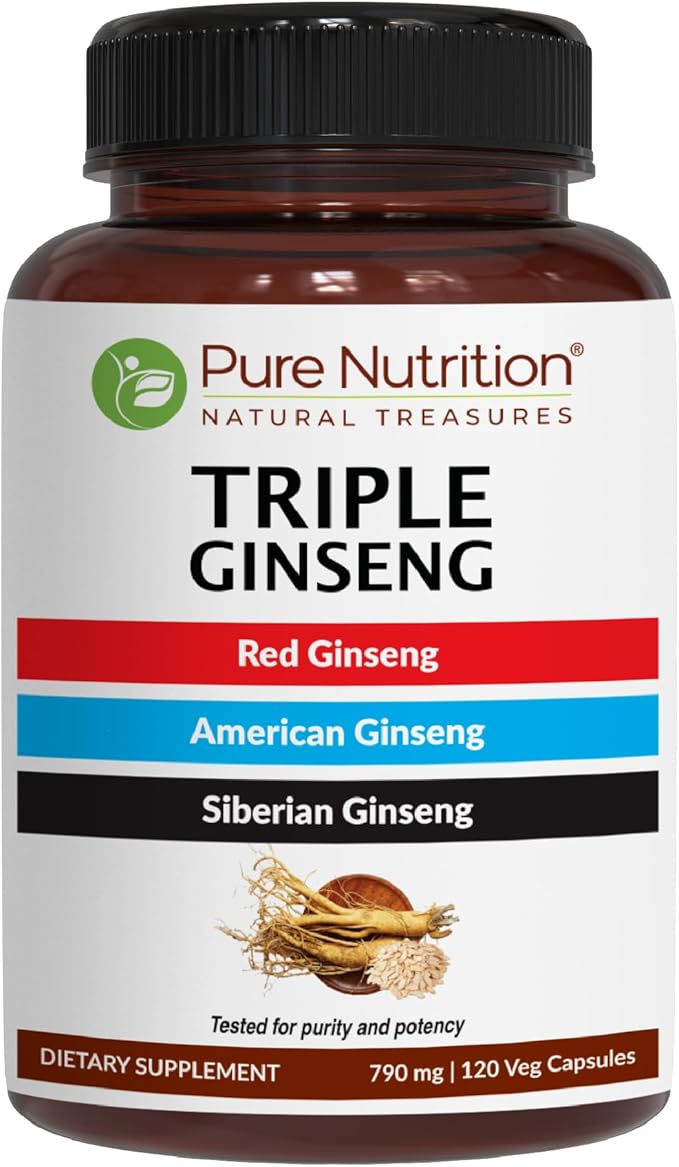 Pure Nutrition Whole Food Multivitamin for Men and Triple Ginseng 790mg form a powerful combo to support support energy, strength and overall wellness. Multivitamin for men 60 Tabs + Triple Ginseng 12
