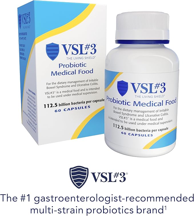 VSL#3® Probiotics for Digestive Health, IBS & UC Symptoms - 112.5B CFUs, High-Potency, Multi-Strain, Live, Refrigerated Probiotic, Medical Food for Gut Health Support in Men & Women, 180 Capsules