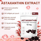 Astaxanthin 12mg, Premium Astaxanthin Antioxidant Supplements with Antioxidant Activity, Supports Eye, Immune, Skin Health, Internal Circulation-240 Softgels