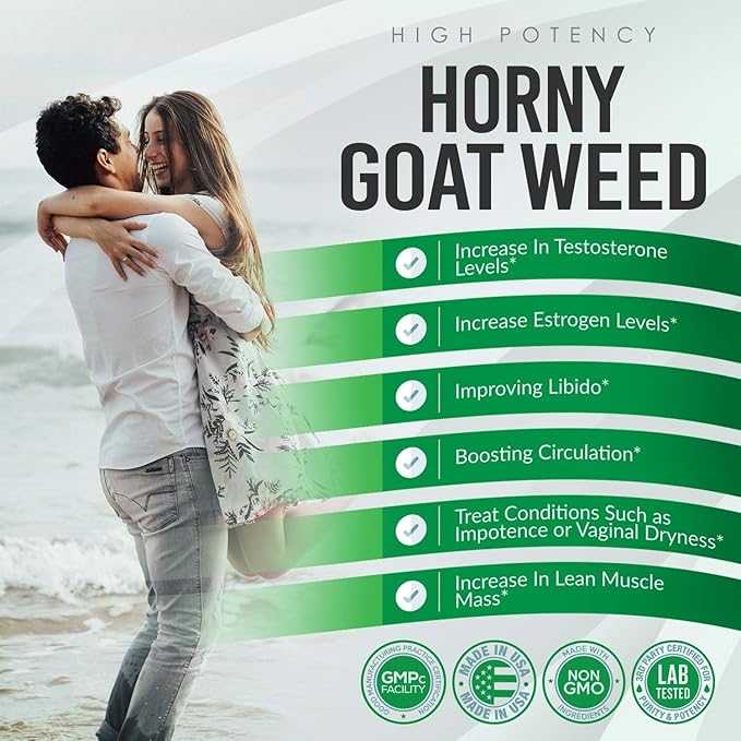 Horny Goat Weed Complex Supplement with Maca Root, Tongkat Ali, L-Arginine & Panax Ginseng – Energy, Stamina, Circulation & Vitality Support for Men & Women – Herbal Adaptogen Blend – 60 Capsules