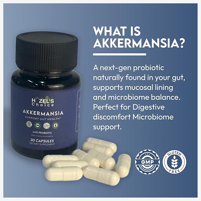 HAZEL'S Choice akkermansia probiotic – 30 Capsule Bottle – Vegan - Non-GMO - No Refrigeration Needed - No Preservatives – probiotico akkermansia – Gut-Friendly Daily Routine