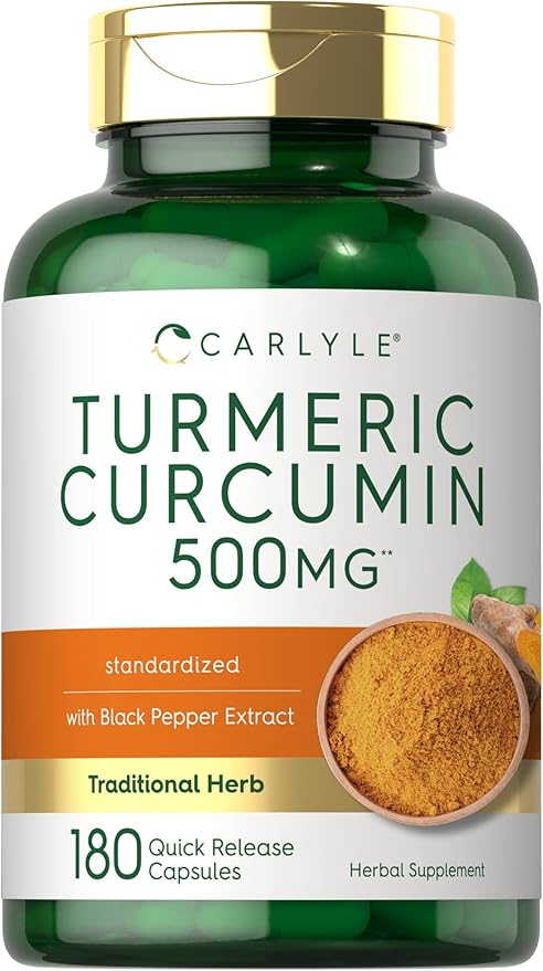 Carlyle Turmeric Curcumin Supplement | 180 Capsules | with Black Pepper Extract | Non-GMO & Gluten Free