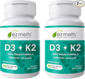 EZ Melts Dissolvable Vegan Vitamin D3 + K2 5,000 IU - Bone & Heart Health Support - Immune Function Support - No Artificial Flavors - Non-GMO - Green Apple - 180 Dissolvable Tablets (180 Servings)