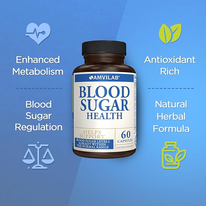 Blood Sugar Health Natural 20 Herbs and Vitamins with Cinnamon, Alpha Lipoic Acid to Support Health, Non-GMO, for Men Women, Supports Healthy Energy Levels - 60 Herbal Pills - 30 Day Supply