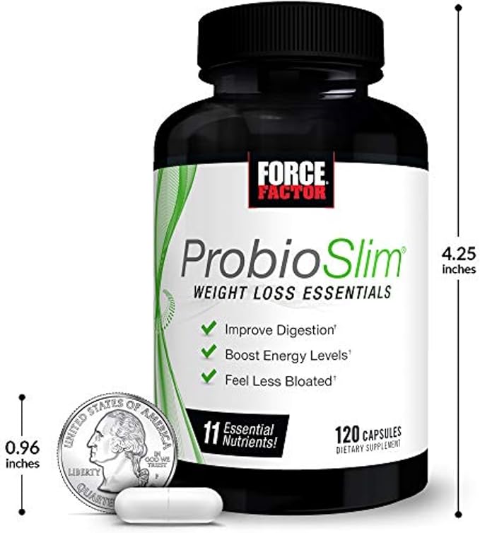 ProbioSlim Weight Loss Essentials Complete Daily Digestive Health and Weight Loss Probiotic Supplement for Women and Men with Electrolytes and Green Tea Extract, Force Factor, 120 Capsules
