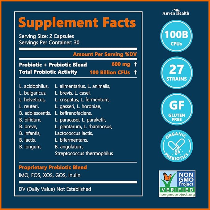 Probiotics & Spermidine Supplement - 100B CFU, 27 Strains, 20mg Spermidine, 300mg Fisetin for Gut Health, Cell Renewal & Longevity