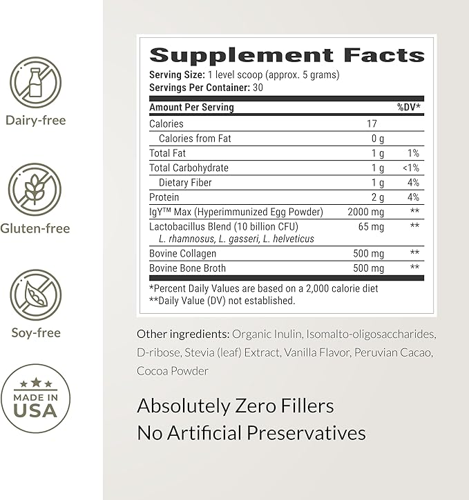 Microbiome Breakthrough Gut Support Powder Chocolate Flavor With Lactobacillus Strains, Bone Broth & Collagen Source of L-Glutamine Supports Digestive Comfort, Gas & Bloating Relief 30 Servings*