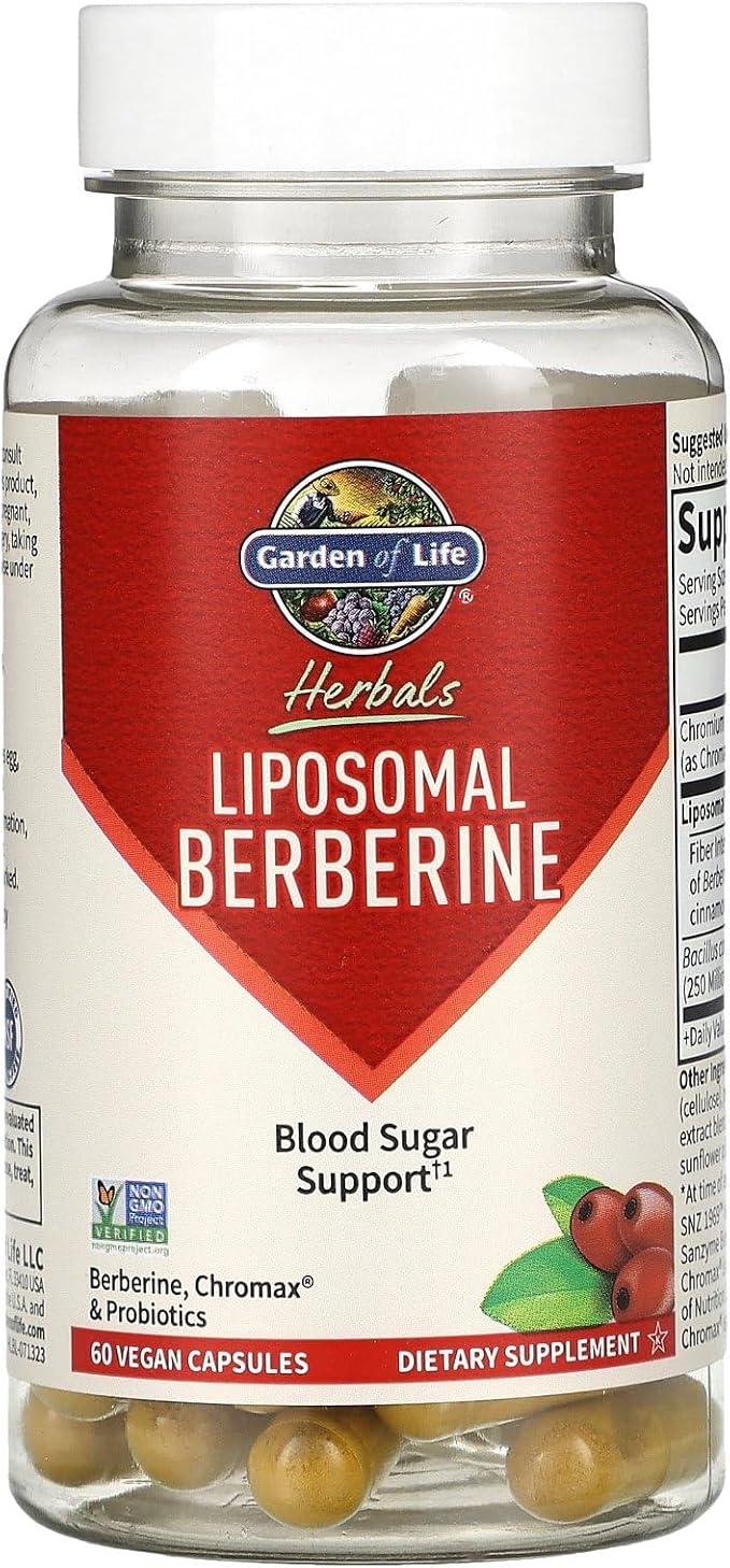 Garden of Life Liposomal Berberine and Chromium Picolinate for Already Healthy Blood Sugar, Glucose Metabolism and Cholesterol with Probiotics for Easy Digestion, Non GMO, Gluten Free, 30 Servings