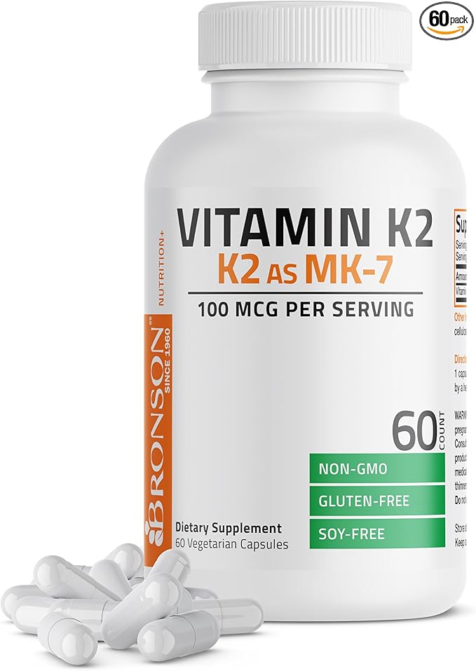 Bronson Vitamin K2 as MK-7 Menaquinone 100 mcg Non-GMO, 60 Capsules
