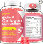 2 Pack Multi Collagen Peptides Gummies for Women & Men, Ultra Hydrolyzed Protein Type I II III V X with Biotin, Hyaluronic Acid & Vitamin C D K2 B12 A E for Skin Hair Nails, Bone, Sugar Free 120Cts