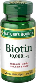 Nature's Bounty Biotin 10000 mcg, Supports Healthy Hair, Skin and Nails- Rapid Release Softgels- 120 Ct.,