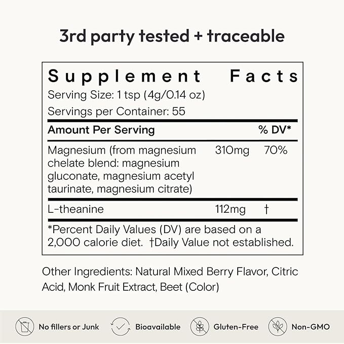 Moon Juice Magnesi-Om Magnesium Powder Supplement - Chelated Magnesium Complex + L-Theanine Blend for Rest, Relaxation & Regularity - Vegan, Non-GMO & No Sugar, Berry, 7.7 oz, 55 Servings