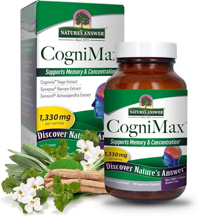 Nature's Answer CogniMax 1330mg Supplement Blend 60-Capsules | Natural Memory, Concentration and Focus Support | Non-GMO, Vegan, Gluten Free | Single Count