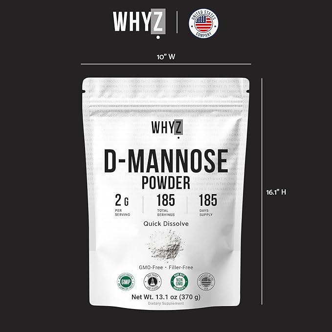 D-Mannose Powder Quick Dissolve Pure Premium Mannose Supplement Essential Powder for Supports Urinary Tract and Bladder Quick Water Soluble Formula for Drinks and Smoothies Vegan Zero-Additives, 370g
