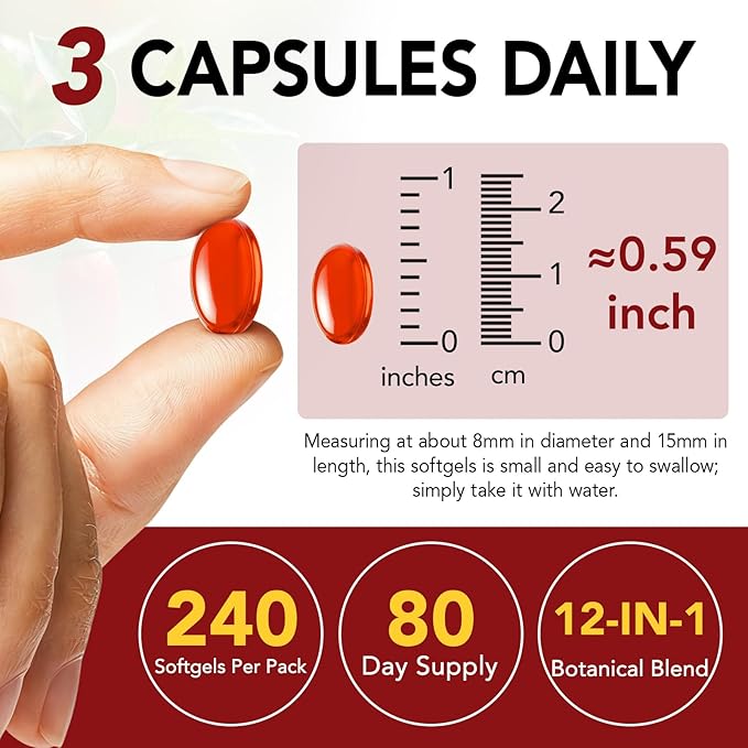 Cayenne Pepper Capsules, Cayenne Pepper Capsaicin Supplements Support Leg Vein, Heart Health and Blood Circulation, with Vitamin E D3 K2 and Extracts of Grape Seed, Beetroot and Turmeric, 240 Softgels