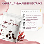 Astaxanthin Supplement 12mg Softgels, Natural Astaxanthin from Microalgae with MCT Oil for Absorption, Powerful Antioxidant Support for Skin Eye Heart Joint Health, Non-GMO Gluten Free, 120 Softgels