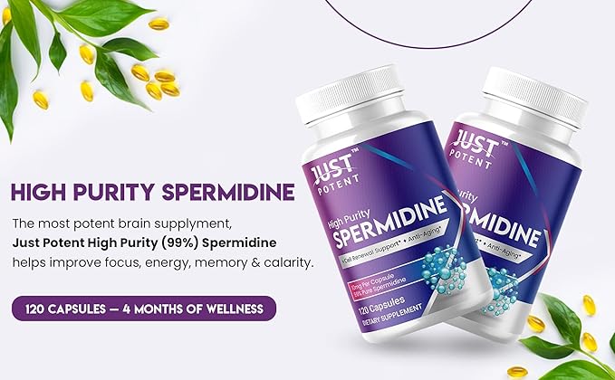 Just Potent High Purity (99%) Spermidine Supplement | 120 Capsules, 4 Months of Supply, 10mg per Capsule | Cell Renewal Support and Anti-Aging