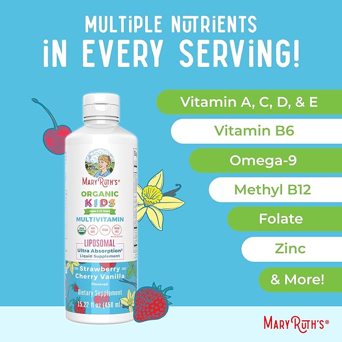 MaryRuth Organics Kids Multivitamin Liposomal | Vegan, Sugar-Free Vitamins for Kids | Ages 4+ | 2 Month Supply | 15.22 Fl Oz