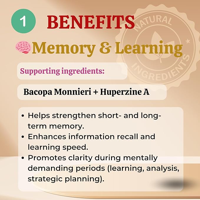 Sun Vitals Core Mind – Nootropic Brain Supplement for Focus, Memory & Mental Clarity | DMAE, Bacopa Monnieri, Phosphatidylserine & Huperzine A | Non-Stimulant, Caffeine-Free | 60 Capsules