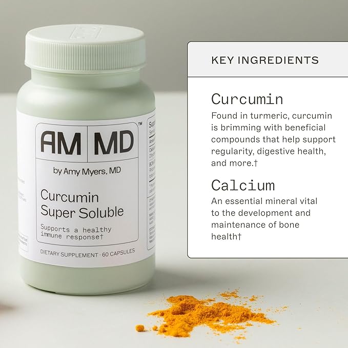 Amy Myers MD Curcumin Super Soluble - Supports Immune Health, Gut Integrity & Liver Detox Pathways - BCM-95 Turmeric - High Bioavailability - 60 Capsules (60 Servings)