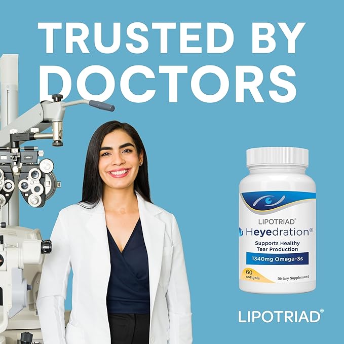 Lipotriad Heyedration Eye Vitamins - 60 Softgels, 30-Day Supply - Omega 3 Supplement with Vitamin E & Organic Flaxseed Oil
