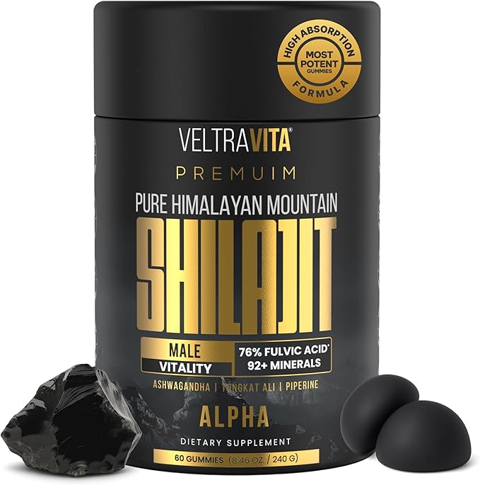 Alpha Shilajit Gummies, Pure Himalayan Shilajit for Men, Tongkat Ali, Ashwagandha KSM 66, Advanced VeltrAbsorb™, 76%+ Fulvic Acid & 92+Trace Minerals, Vegan Sugar-Free