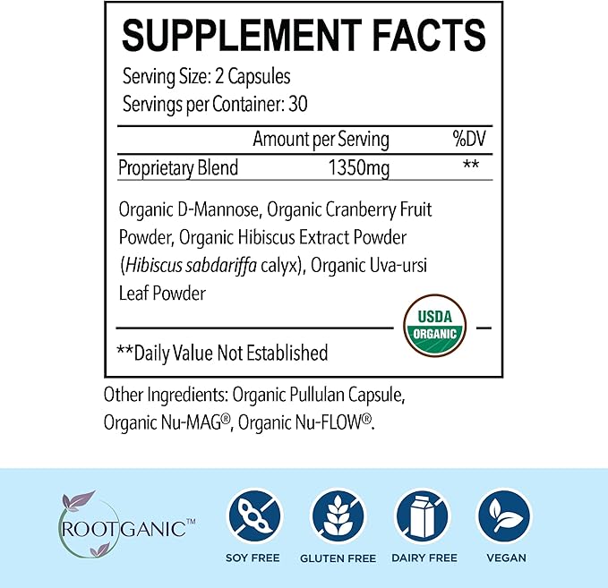 Total Fem Ultimate Bladder Health for Women with USDA Organic D-Mannose, Cranberry Powder, Uva Ursi and Hibiscus Flower Extract - Bladder Control and Urinary Tract Support - 30 Servings