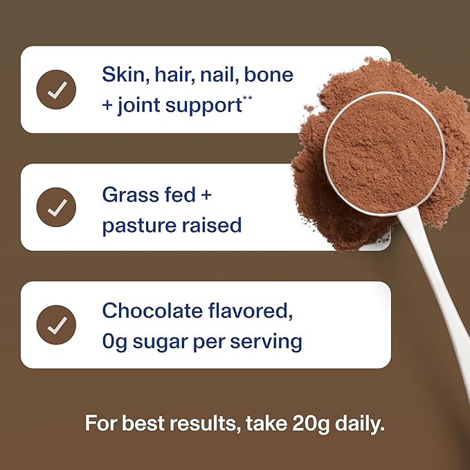 Vital Proteins Grass Fed Collagen Powder Supplement (Type I, III) for Skin Hair Nail Joint - Hydrolyzed Collagen, Grass Fed, Dairy and Gluten Free - Chocolate Flavor, 17.1 oz Canister