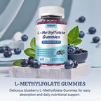 L-Methylfolate Gummies with Methyl B12 - Empower Mood, Optimize Brain Health & Fortify Immune System. Blueberry Flavor 60 Count.
