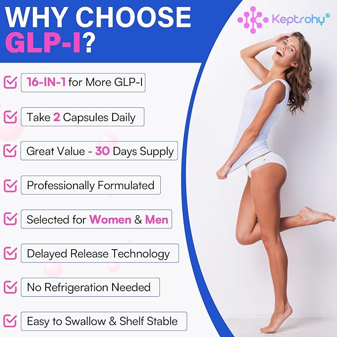 GLP-I Supplement for Women & Men, 16-in-1 GLP-I Probiotic for Daily GLP-I Naturally, 8X Advance Formulate GLP-I with Synbiotics for More GLP-I, 120 Capsules