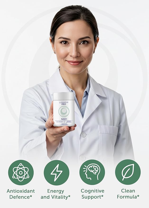 Lunakai PRO USA Made Dual-Pathway NAD+ Formula with NR & Resveratrol – Natural NAD Supplement for Women & Men – Healthy Aging & Cellular Health Support, 60ct