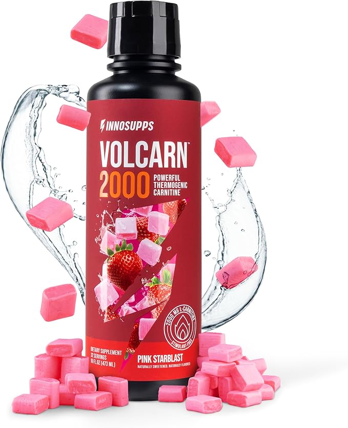 InnoSupps Volcarn 2000 - L-CARNITINE Pre-Workout Advanced Energy Liquid ATP Enhancer w/GBEEC Boosts Energy, Enhances Focus, Cognition & Supports Fat Metabolism, 32 Servings - Pink Starblast Flavor